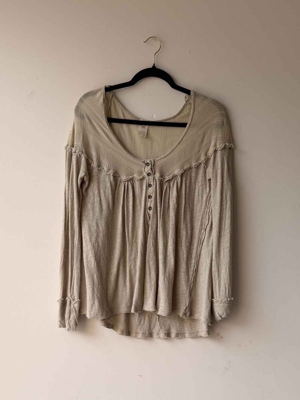 We The Free Cream Scoop-Neck Long Sleeve Button Front Top